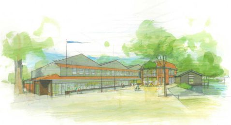 zicht op het 'dorpsplein' en de entree